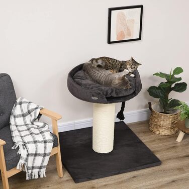 Когтеточка для великих котів PawHut XXL, стійке котяче дерево з лежаком, ігровий комплекс, сірий, з сизалевими стовпами та канатом