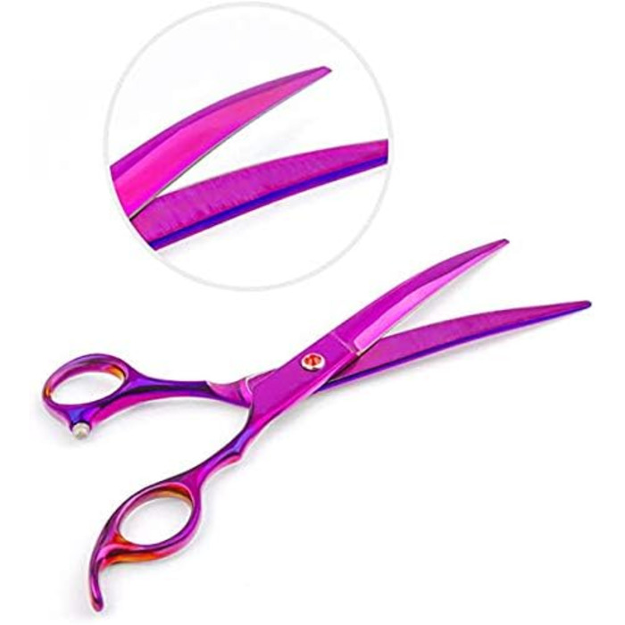 Професійні ножиці для собак 7 дюймів, набір 4 шт. (прямі, зігнуті, проріджуючі), чорний/фіолетовий