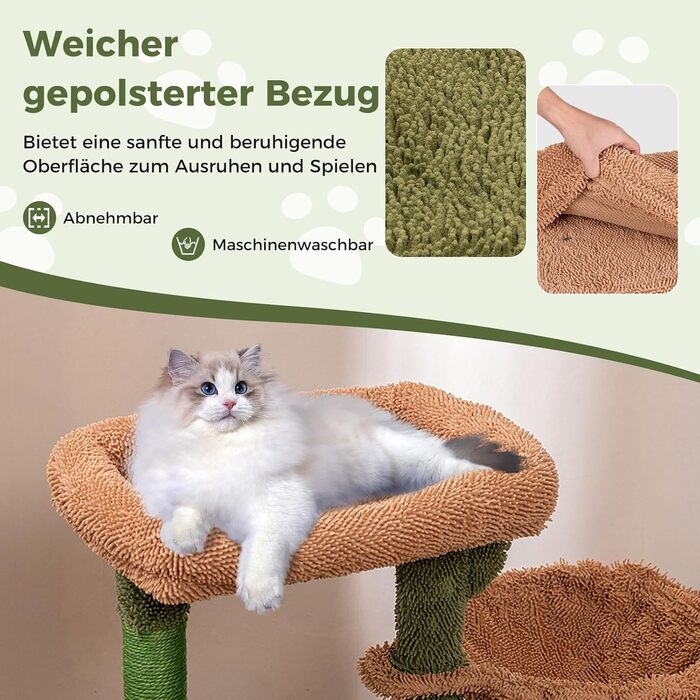 Драбина-кіготник для котів COSTWAY Kaktus: платформа, корзина, 2 котячі будиночки, сизаль, дерево, 81 см