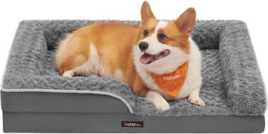 Ортопедичне ліжко для собак Feandrea середнього розміру, вологостійке, знімний плюшевий чохол, 91 x 68 x 16 см, сірий PGW252G02 L