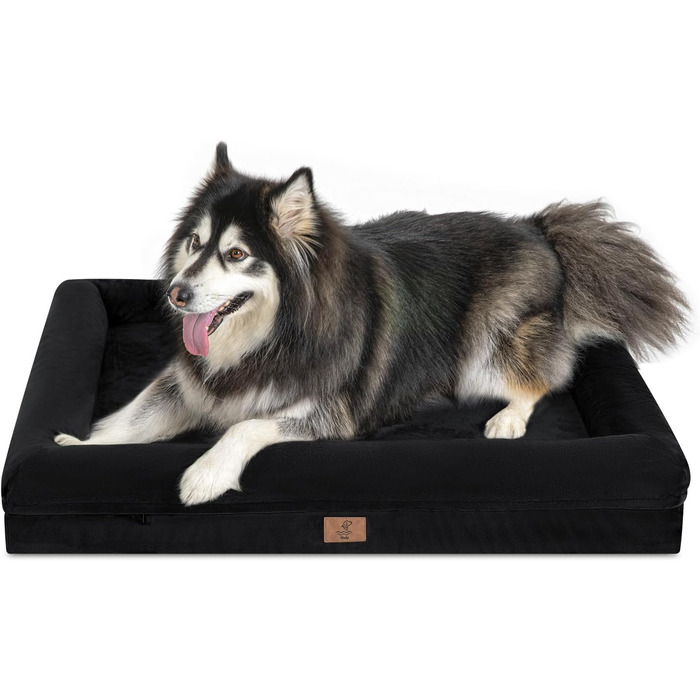 Ортопедичний лежак для собак великих порід, чорний, водонепроникний, знімний чохол, бортик по периметру, неслизьке дно, 114 x 89 x 19 см
