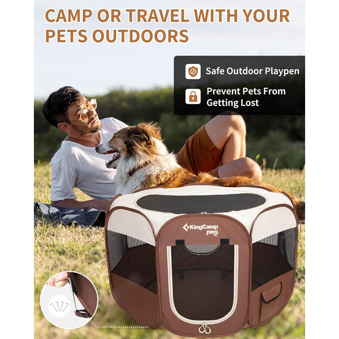 КінгКемп Переносний вольєр для собак, вольєр для цуценят, складаний вольєр для домашніх тварин, собачий намет з сумкою, для використання в приміщенні та на вулиці, знімний блискавкою низ, розмір S, хакі