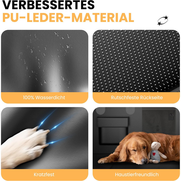 Захист для заднього сидіння автомобіля HiPetpy: водовідштовхувальна підстилка для собак з PU-шкіри, міцна (204 кг), антиковзаюча, для SUV, універсал, чорна