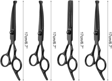 Набір професійних ножиць для собак 6-в-1 з круглим наконечником, чорний нержавіючий сталь, з серветкою для догляду за шерстю собак, котів та інших тварин