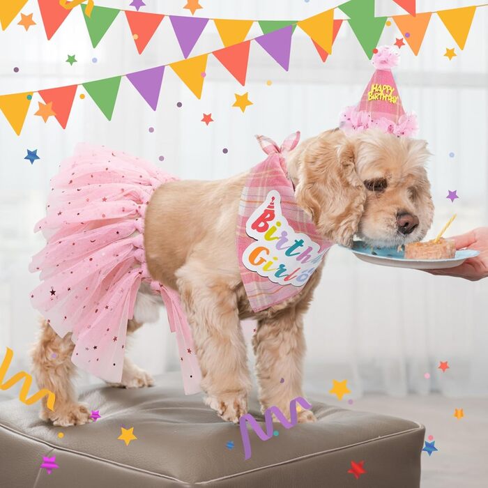 Сукня для собак SCENEREAL на весілля з банданою, краваткою та короною, комплект, для дівчаток, цуценят, кошенят, аксесуари для вечірки, спідниця-тьюль, костюм для маленьких, середніх та великих собак, білий (весільний) (рожевий в клітинку (день народження