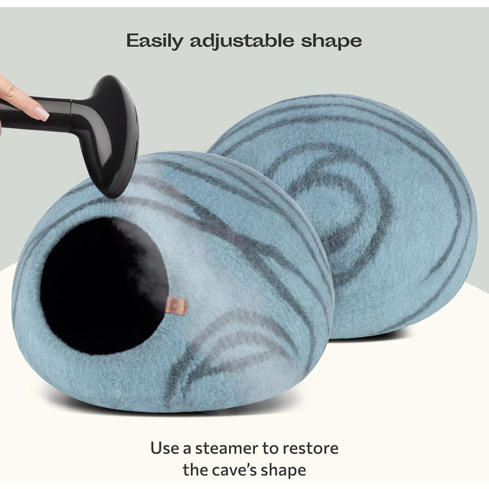 Кішечка ліжко Meowfia з 100% мериносової вовни – ручне валяння, екологічне ліжко для котів та кошенят, м'яке, тепле взимку та прохолодне влітку, стильний дизайн аквамарин блакитний L