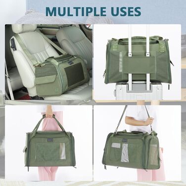 Транспортна переноска для котів та собак Petsfit, складана, 50L, оливковий, з м'яким килимком