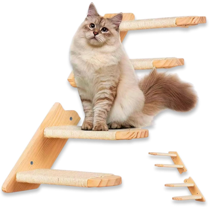 Кішка-драбина CiaoMiau: 2 шт. з дерева, з джутовим мотузком | для кріплення до стіни | економія місця, міцна | двостороннє кріплення | кішка-стінка