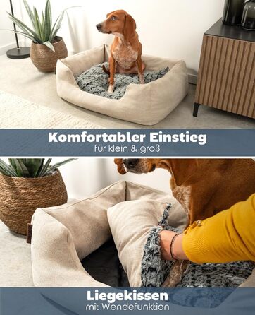 Кругле ліжко для собак та котів Lionto з м'яким зміненим подушечкою, 80x60 см, бежеве, м'яке, глибокий вхід