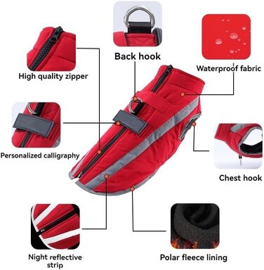 Тепла куртка для собак, зимовий одяг з іменем та номером телефону, світловідбиваюча, водонепроникна, вітронепроникна, флісова куртка для собак