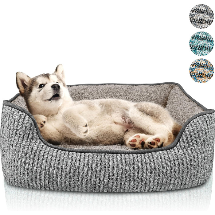 Ліжко для собак та котів Bluzelle, корзина для собак, диванчик для собак, подушка для собак, ліжко для котів, подушка для котів, миється, не слизьке, знімний коврик, плюшеве, тепле, розмір S, сірий - 53x42x18 см
