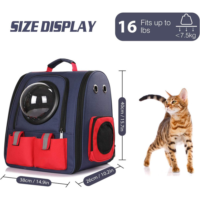 Рюкзак для собак та котів PETCUTE - зручний та дихаючий рюкзак-переноска для прогулянок на 16lbs (7.2 кг)