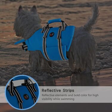 Жилет для плавання собак Dogcheer з блискавкою та рятувальним гачком, Ripstop жилет для цуценят з поплавком під підборіддя для плавання, регульований жилет для собак малих, середніх та великих розмірів (Small, Blue)