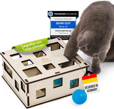 Tiertraum Інтерактивна іграшка для котів Fummelbox – розвиваюча коробка для самостійної гри та спільних ігор, підходить для ласощів і власних іграшок, натуральний матеріал