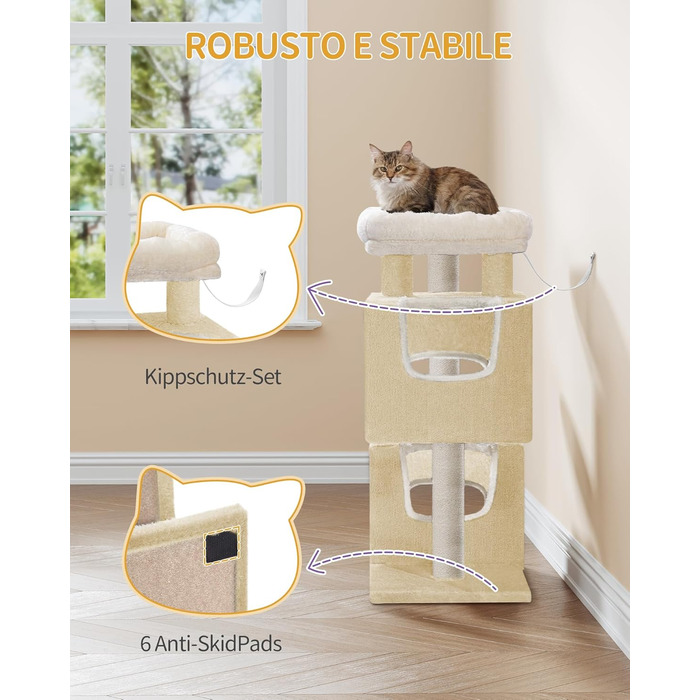 Дерево для кігтів Hzuaneri Kratzbaum 75 см, стійкий, з великою лежанкою, гrottoм, сизалевими стовпами, кошиком та іграшками, меблі для котів, MS07618LG (55 x 30 x 75 см, бежевий)