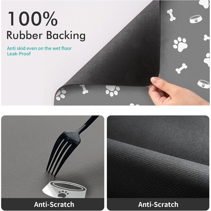 Підкладка для годівлі домашніх тварин – вбираюча підкладка під миски для їжі та води, без плям, швидковисихаюча (Світло-сіра з багатьма лапами, 40 x 60 см)