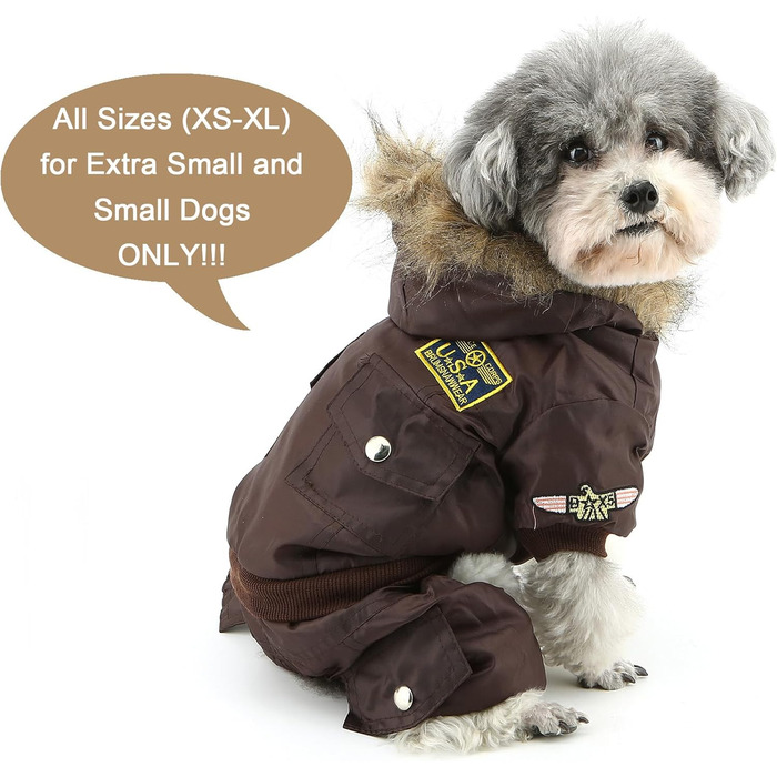 Комбінезон для собак Zunea, теплий, водонепроникний, з капюшоном, для чихуахуа, йоркширського тер'єра, котів та інших маленьких собак, коричневий, L