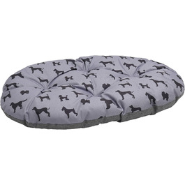 Килимок для собак Rosewood All Seasons Oval – великий, овал, 94 см. Двосторонній, з принтом, сірий, льонова текстура. Зручний, можна прати, для використання цілий рік (35 x 57 x 8 см)