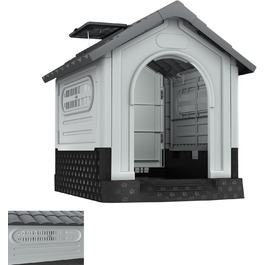 Коттедж для собак ORHEYA з пластику, з дверима, люками, вентиляційними гратами та піднятим дном, 79,5 x 70,5 x 78 см