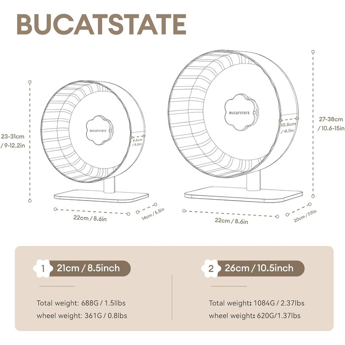 Колесо для хом'яка BUCATSTATE 26 см, прозоре, безшумне, з антиковзким покриттям для гризунів