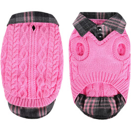 Теплий собачий светр CITE TOILE з візерунком у клітинку, комір-стійка та отворами для повідка – зимовий одяг для собак маленьких, середніх та великих порід, котячий светр на Різдво, Рожевий, XL