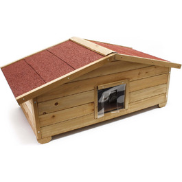 Дім для котів Wiltec великий 99 x 52 x 42 см з дерева, котяча хатинка для саду або тераси, ізольована та стійка до погодних умов, котяча печера