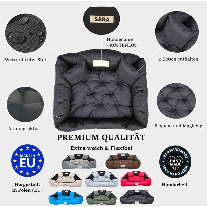 Крісло-ліжко для собак великих порід KING DOG XXL 130x105 см. Водонепроникне, з можливістю персоналізації (ім'я собаки), чорне, силіконова наповнювач