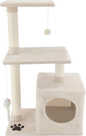 Дерев'яний комплекс для котів Beltom з огородженим будиночком, 85 см, бежевий