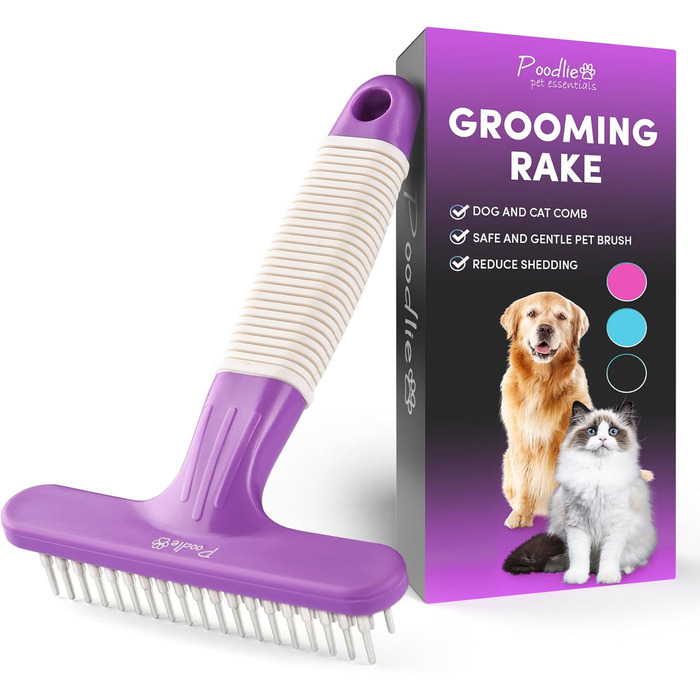 Гребінець для догляду за пуделем | Інструмент для видалення шерсті з невеликими сталевими зубцями | 2 ряди голок для видалення ворсу | фіолетовий грифель
