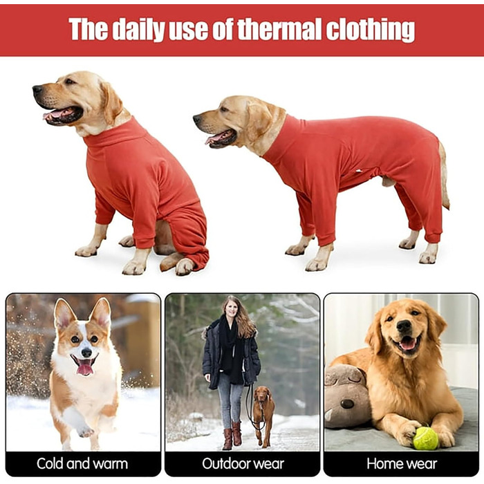 Теплий зимовий піжамний костюм для собак, м'який пуловер/жакет для середніх та великих собак, одяг для домашніх тварин (S, червоний)