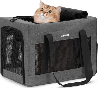 Сумка-переноска для котів та собак Pecute XL (42.5x32x30 см) Сіра - для подорожей, автомобіля, ветеринара (до 7 кг)