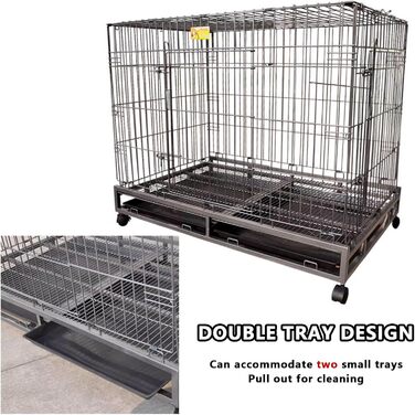 Клітка для собак великих порід, переноска для собак, дорожній вольєр з колесами та 2 дверцятами, велика переноска для тварин, металева клітка для собак