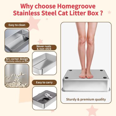 Набір для туалету котів з нержавіючої сталі з кришкою, великий, для великих котів, з совочком та килимком (білий)