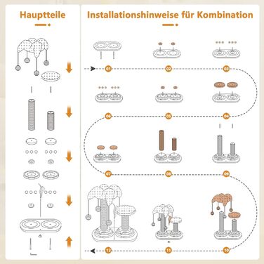 Інтерактивна іграшка для котів 6 в 1, дерев'яні котячі меблі з підвісними кульками, пір'ями, поворотним шариком, котячий когтетоп з сизалю та джуту для кошенят та середніх котів, зелений (білий)