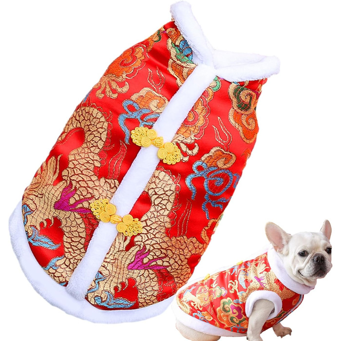 Теплий халат-чонгсам для котів та собак, зимовий стиль Тан, тепла різдвяна сукня для котів, бішон, маленьких та середніх собак