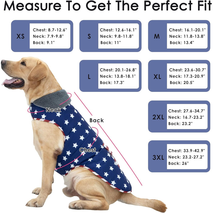 Водонепроникна куртка для собак на зиму з кишенею, світловідбиваюча, регульована, тепла флісова підкладка, розміри M, L, для маленьких, середніх та великих собак, з американським прапором