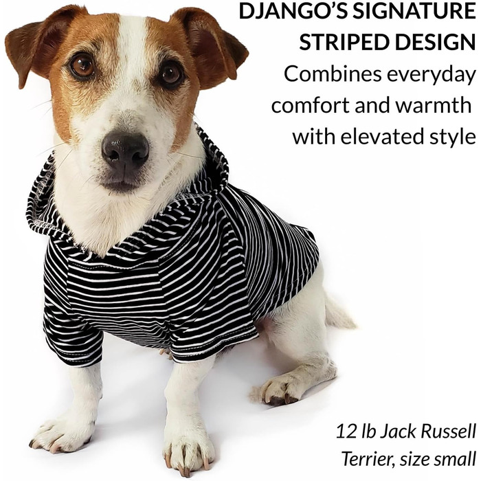 Світшот для собак DJANGO, теплий, м'який, з капюшоном, для маленьких собак до 11,3 кг (Даксель, цуценята), чорний, розмір S