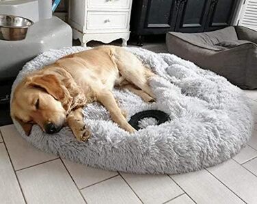 Ортопедичне круглі ліжко для собак XL: м'яке, антистрес, з ефектом пам'яті, для великих та середніх собак, легко миється, сірий колір, діаметр 70 см