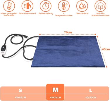 Кілимок для підігріву домашніх тварин для великих собак та котів, 60x90 см, з регулюванням температури та таймером