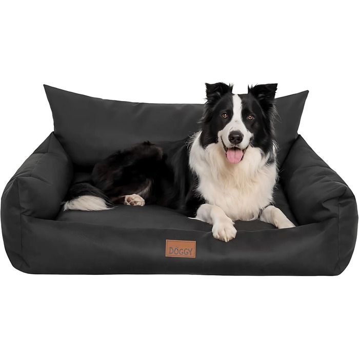 Водонепроникне ліжко для собак великих порід, ліжко-софа для собак середніх порід, ліжко Joker з винімним подушкою, чорне ліжко для собак Oeko-Tex 106x80 см, XXL