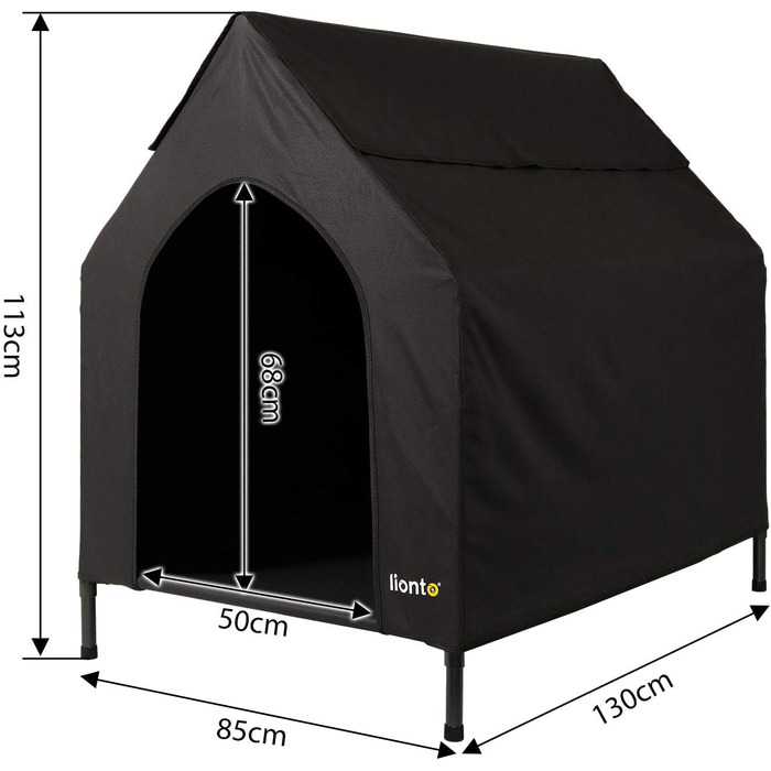 Лежанка для собак Lionto Outdoor з дахом, 110x75x105 см, водовідштовхувальне та зносостійке оксфордське полотно та дихаюча сітка, піднята лежанка з знімними ніжками, для собак до 60 кг (Чорний, L 130 x B 113 x H 85 см)