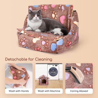 Будка для собак і котів Nobleza, зимостійка, 42x39x33 см, переносний лежак, знімний будиночок, коричнева, з матрацом