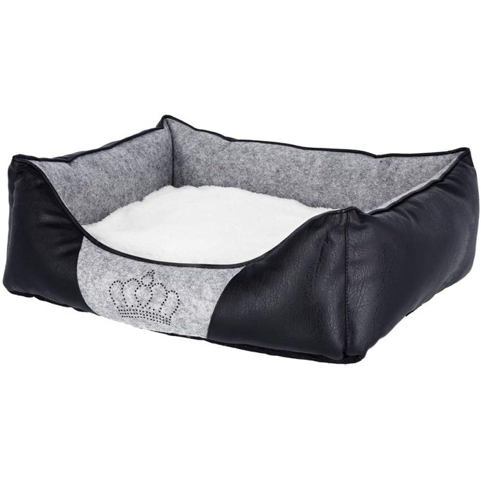 Кербл Pet Kuschelbett Chiara - м'яке ліжко для домашніх тварин, 55x45x18 см, сірий/чорний колір з декоративною короною з стразів