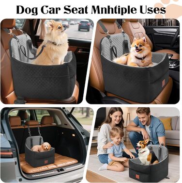 Автокрісло для собак маленьких та середніх порід (до 15,9 кг), з пам'яті-ефекту, знімний чохол, 2 ремені безпеки, чорний/сірий, Medium