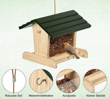 Дерев'яний годівничка для птахів JAZUIHA для дикої природи, годівничка для пташиного корму, годівничка для підвішування з тримачем для м'ясних кульок для метеликів, саду, тераси або балкону