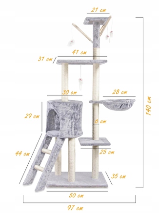 Когтеточка-вежа для котів Pet HOBBY, сіра, 101-160 см, 5 рівнів, сизаль