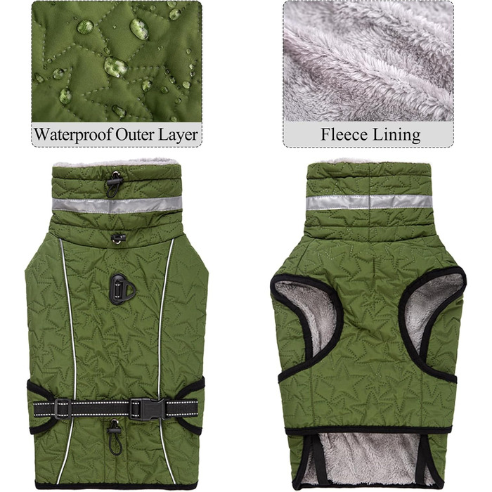 Водонепроникна куртка для собак на зиму: тепла, з підкладкою з флісу, з отвором для повідка, для малих, середніх та великих собак (XL, зелена)