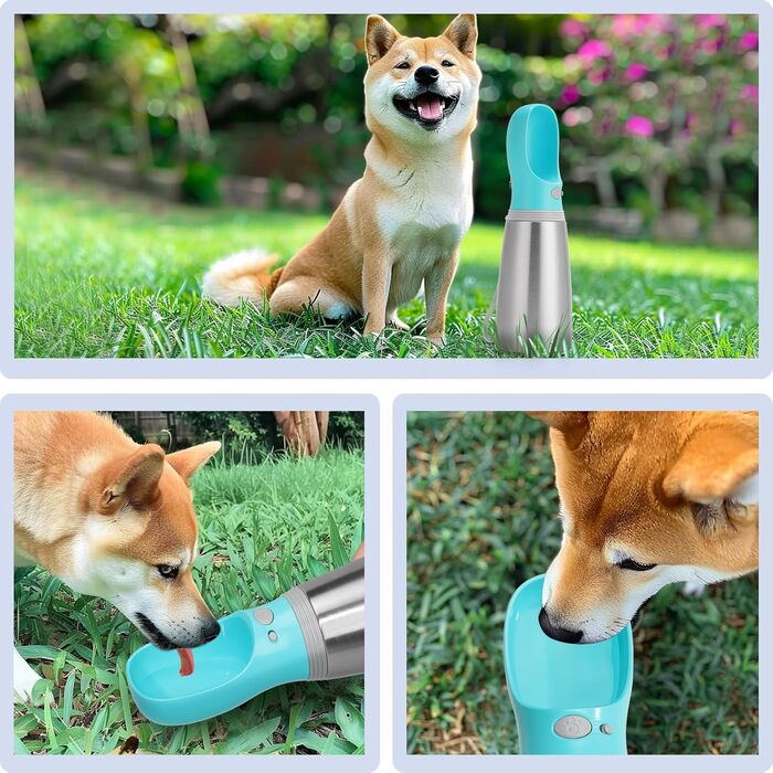 Портативна пляшка для води для собак, 680 мл, нержавіюча сталь, без витоку, диспенсер для води та корму для цуценят, для подорожей, прогулянок, походів та активного відпочинку