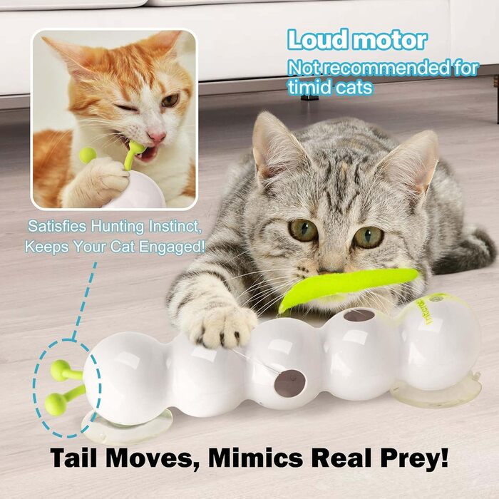 Інтерактивна іграшка для котів Wuselwurm Katze: електрична, з функцією переслідування, з присосками для стін та вікон (біла)