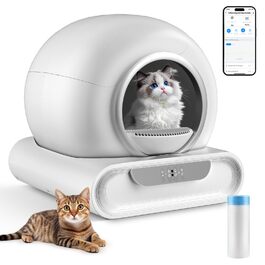 Автоматичний лоток для котів XXL з самоочищенням, з управлінням через додаток, датчик безпеки, велика місткість, для кількох котів (закритий)